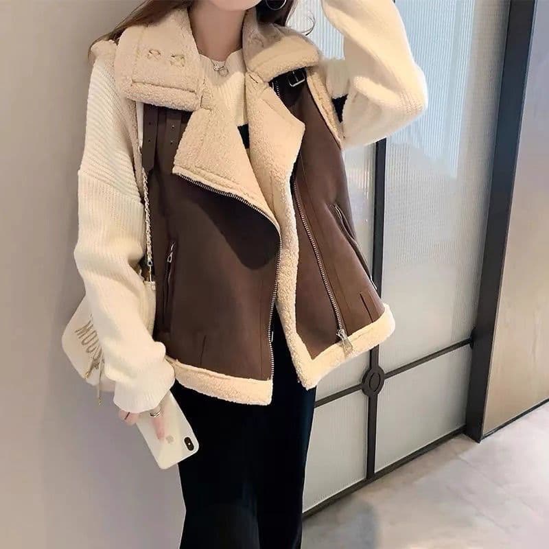 レディースベスト ムートン調ライダースベスト