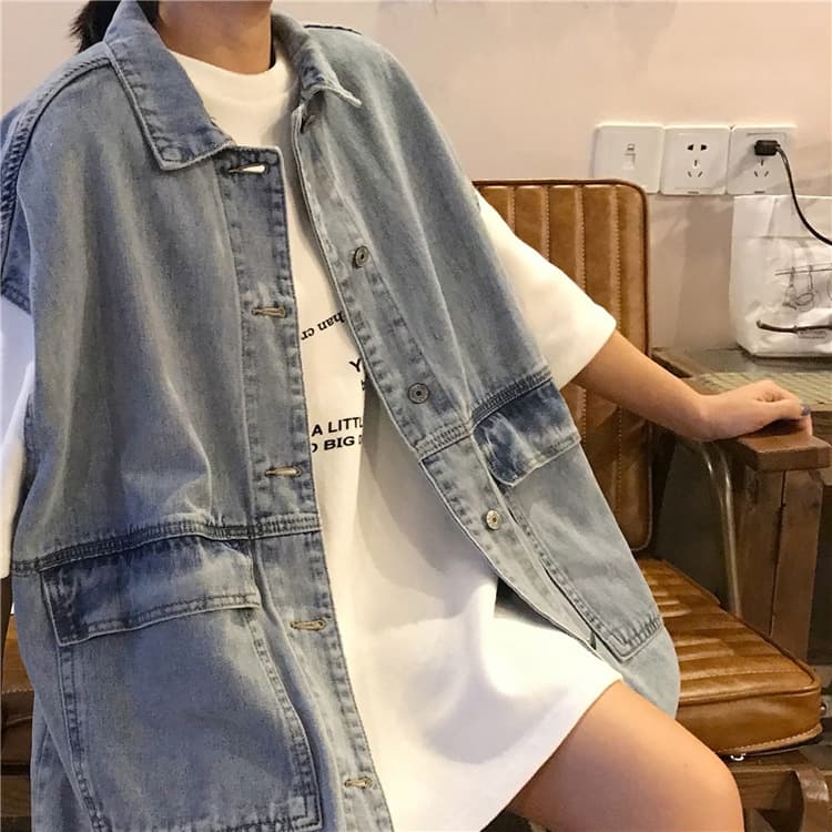 レディースベスト ゆったりデニムロングベスト