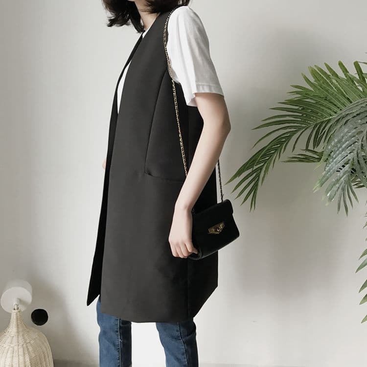 レディースベスト シンプル ロング丈ジレベスト