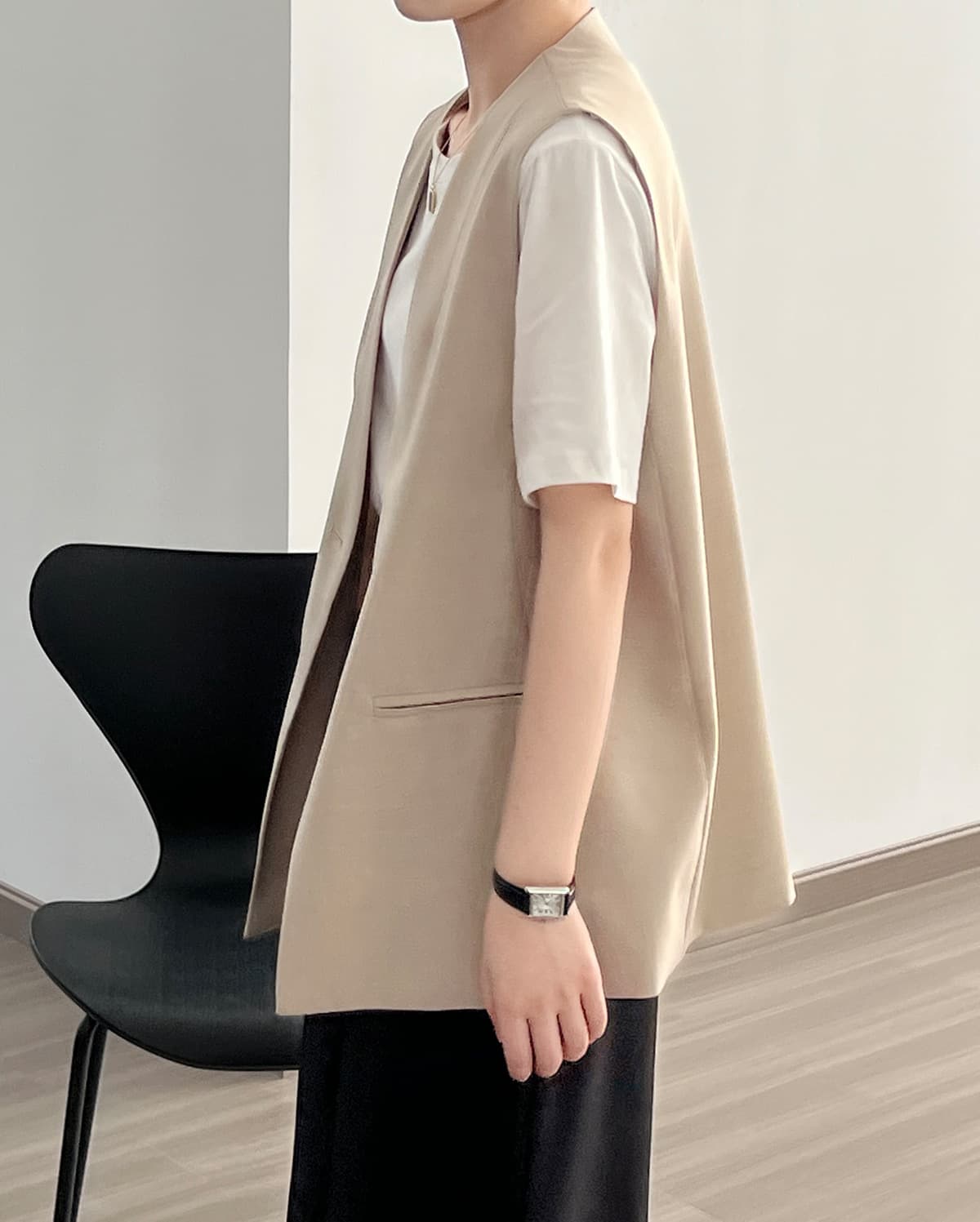 レディースベスト 春新作 上品ベージュ ロング丈ベスト レディース 袖なし 事務服