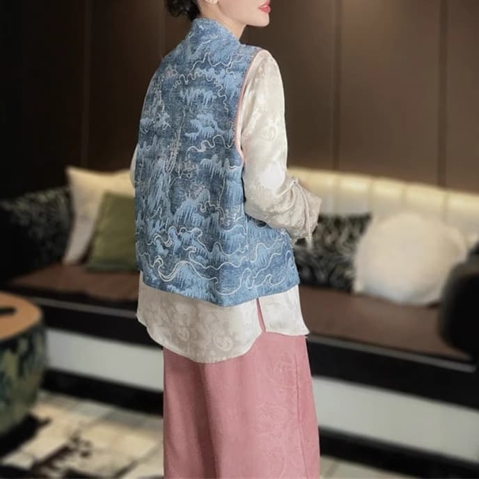 レディースベスト 和風刺繍デザイン ゆったりベスト