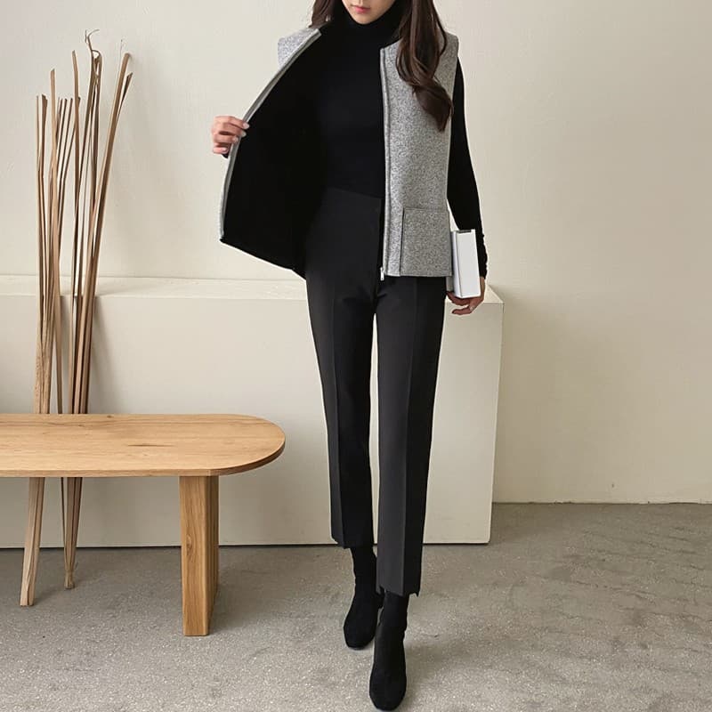 レディースベスト シンプル上質ジップアップニットベスト