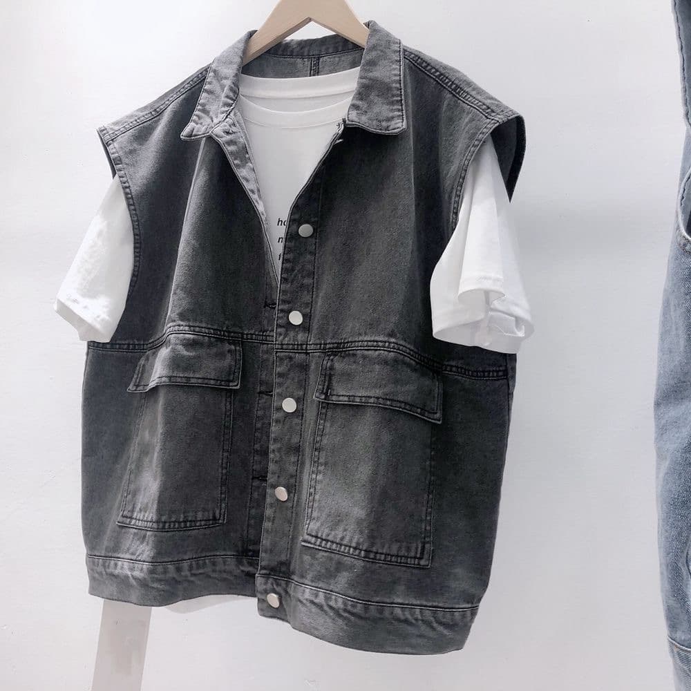 レディースベスト シンプル風合いレディースデニムベスト