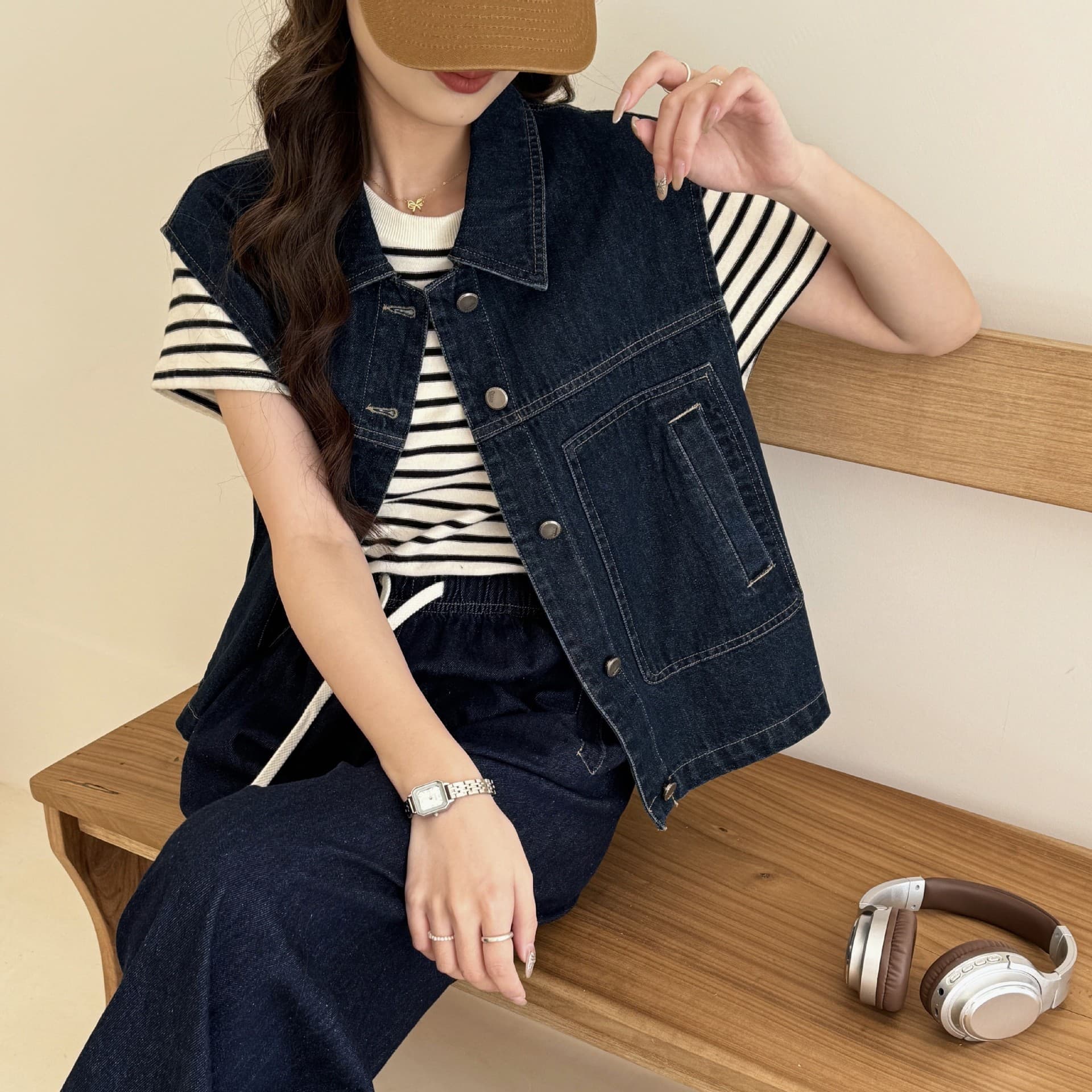 レディースベスト シンプルデニムベスト春夏仕様