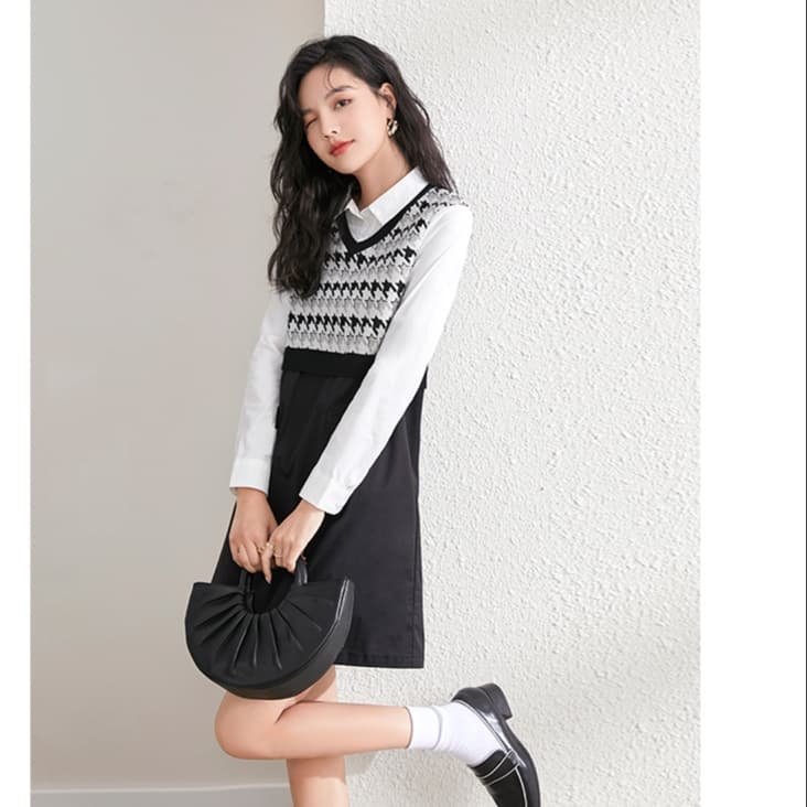 レディースベスト レトロ調チェック柄ベスト事務服セット