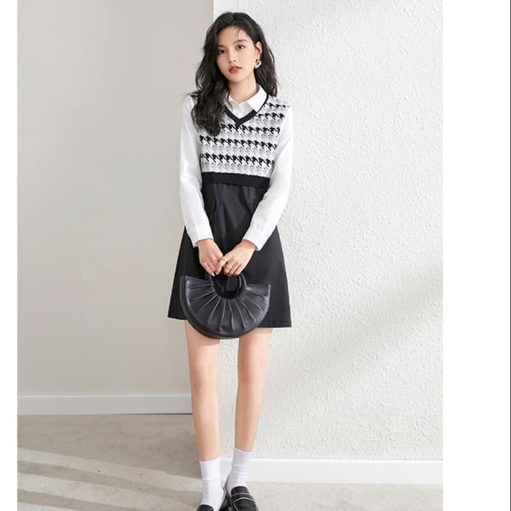 レディースベスト レトロ調チェック柄ベスト事務服セット