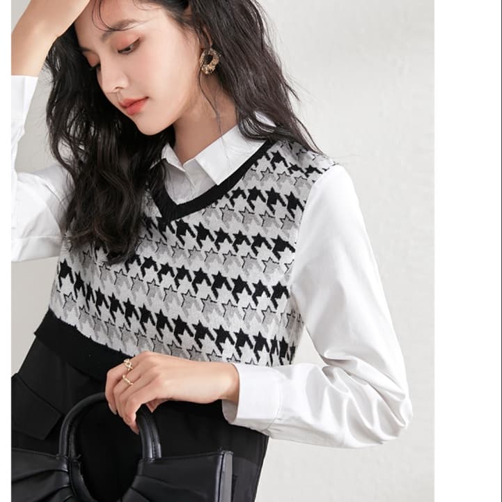 レディースベスト レトロ調チェック柄ベスト事務服セット