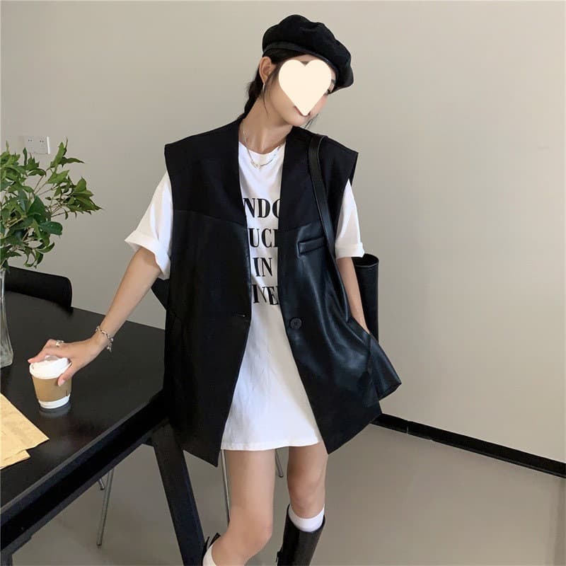 レディースベスト シンプル上質レザーベスト