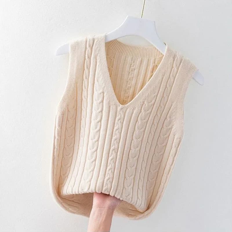 レディースベスト シンプル上品ケーブル編みベスト