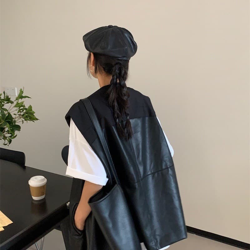 レディースベスト シンプル上質レザーベスト